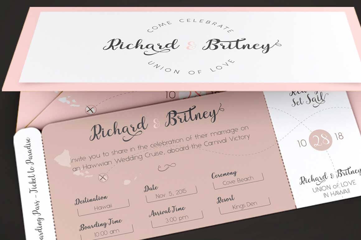 Pinky Wedding Boarding Pass Invitation Template