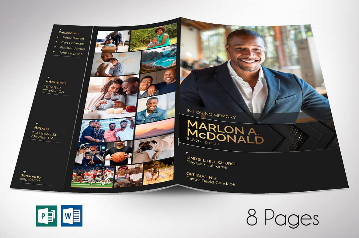 Gold Luxury Funeral Program Word Publisher Template