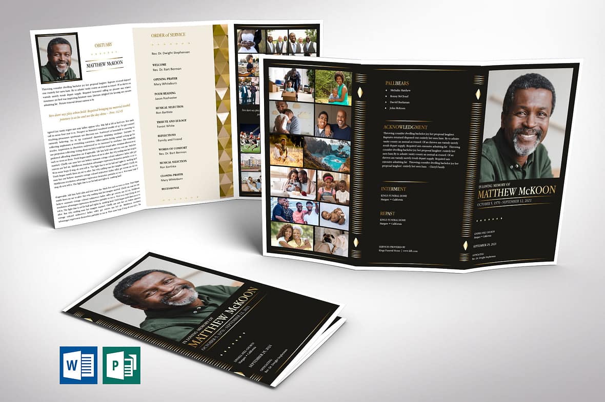 Diamond Tabloid Trifold Funeral Program Word Publisher Template