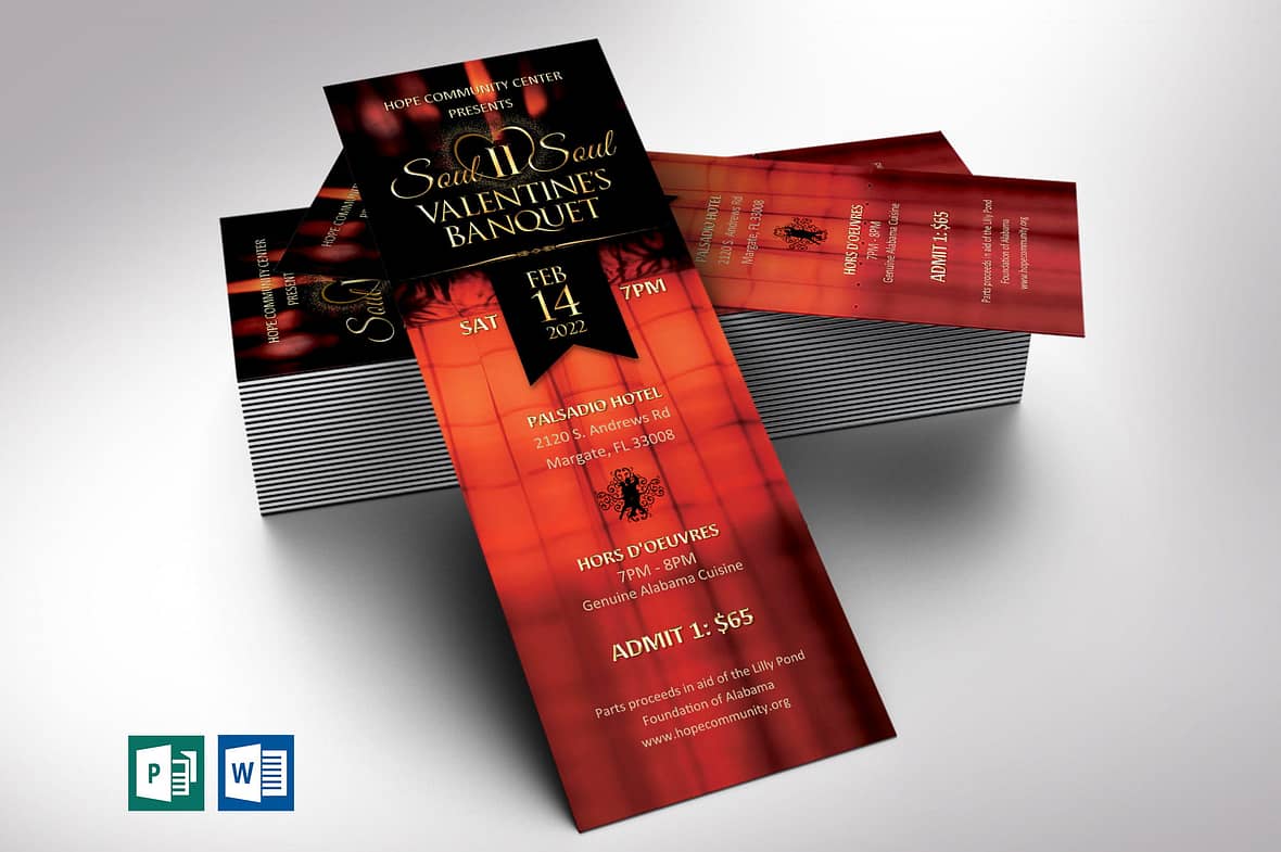 Valentines Banquet Ticket Word Publisher Template
