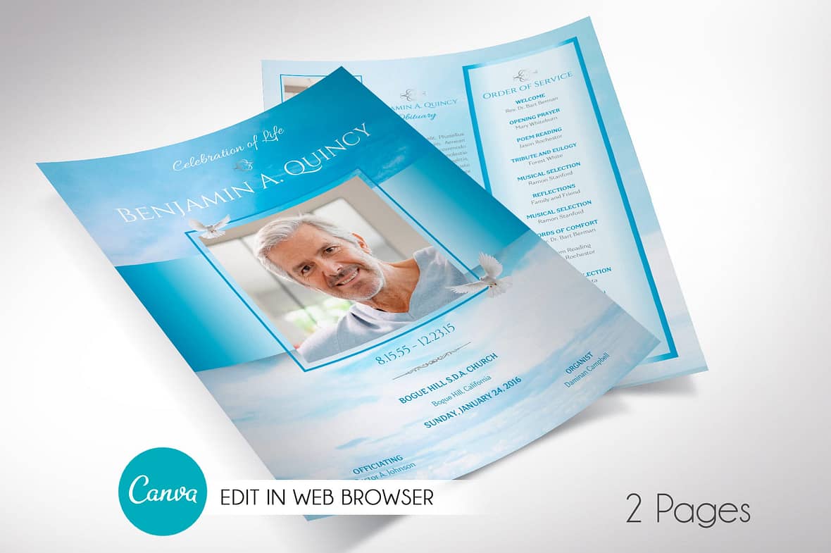 Clouds Single Sheet Funeral Program Canva Templat