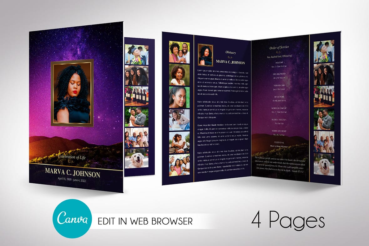 Vineyard Tabloid Funeral Program Canva Template