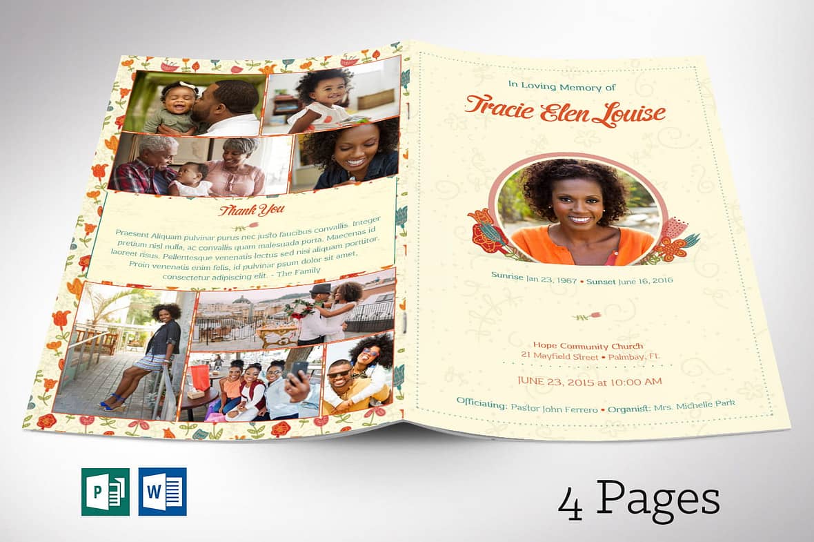 Floral Funeral Program Word Publisher Template