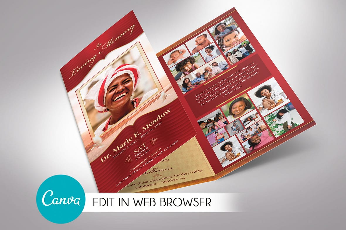 Loving Trifold Funeral Program Canva Template