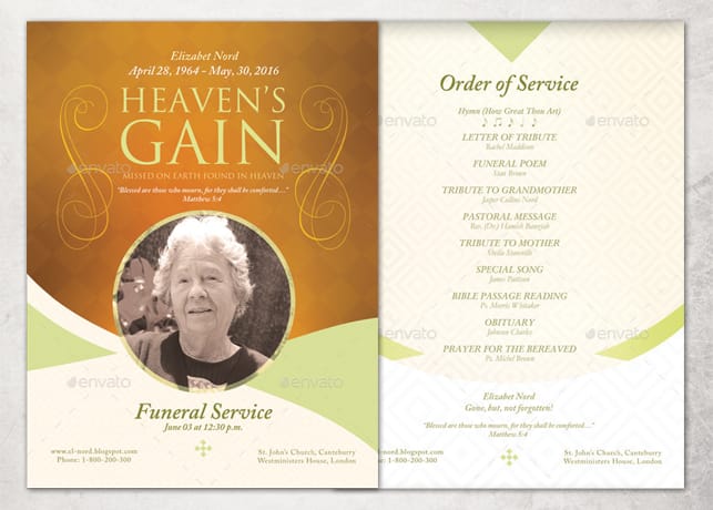 Single Sheet Funeral Program Template