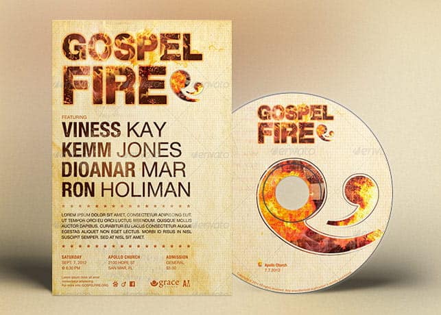 Gospel Fire Church Flyer Ticket CD Template