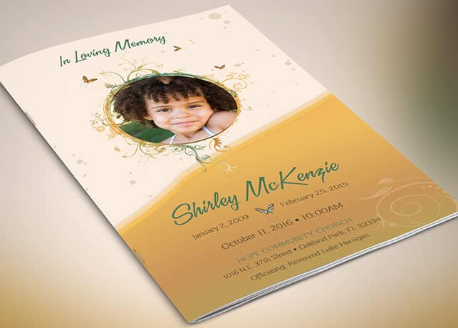 Yellow Princess Funeral Program Publisher Template