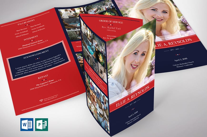 American Military Legal Trifold Funeral Program Word Publisher Template - V3