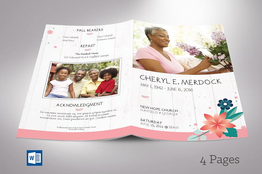 Spring Funeral Program Word Template