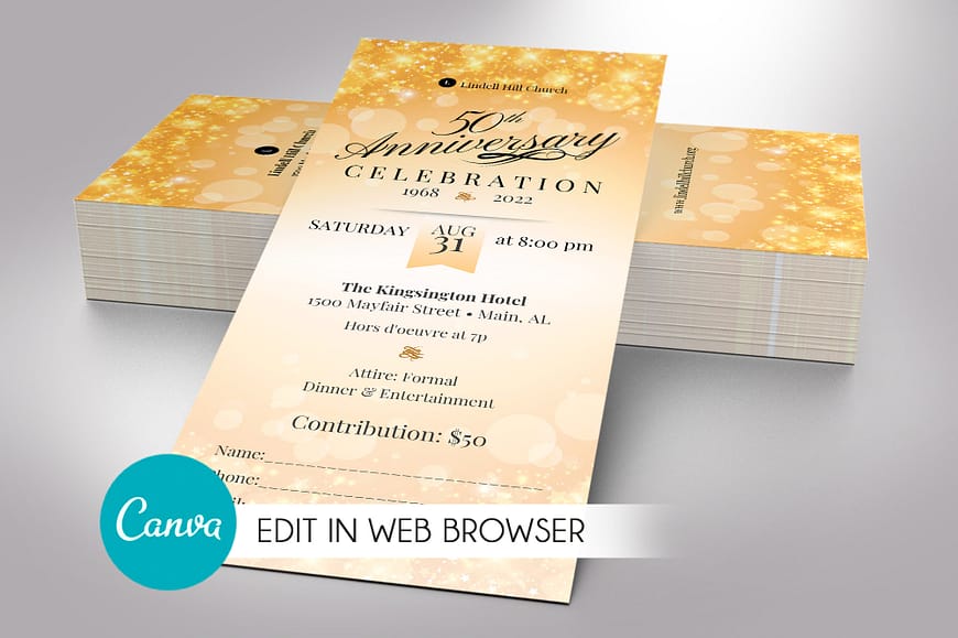 Church Anniversary Ticket Canva Template