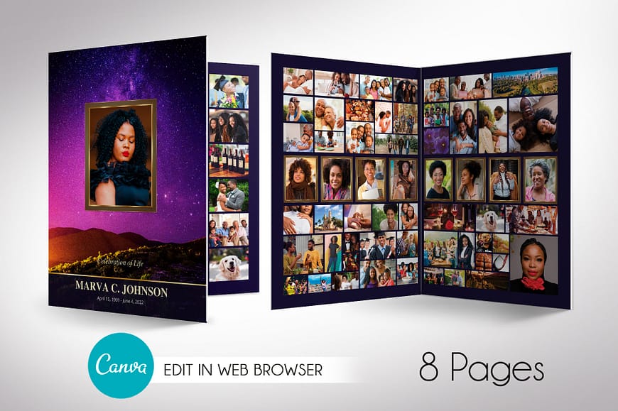 Vine Tabloid Funeral Program Canva Template