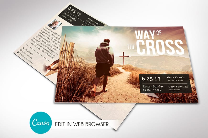 Cross Way Easter Postcard Template, Canva, Church Invitation, Good Friday Resurrection Day Flyer, EDDM Compliant, Printable Digital, 2 Sizes