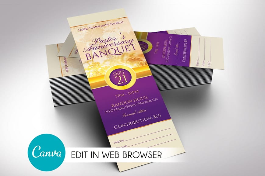 Clergy Banquet Ticket Canva Template