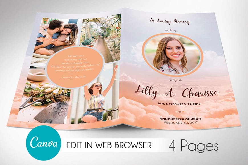 Heaven Funeral Program Canva Template