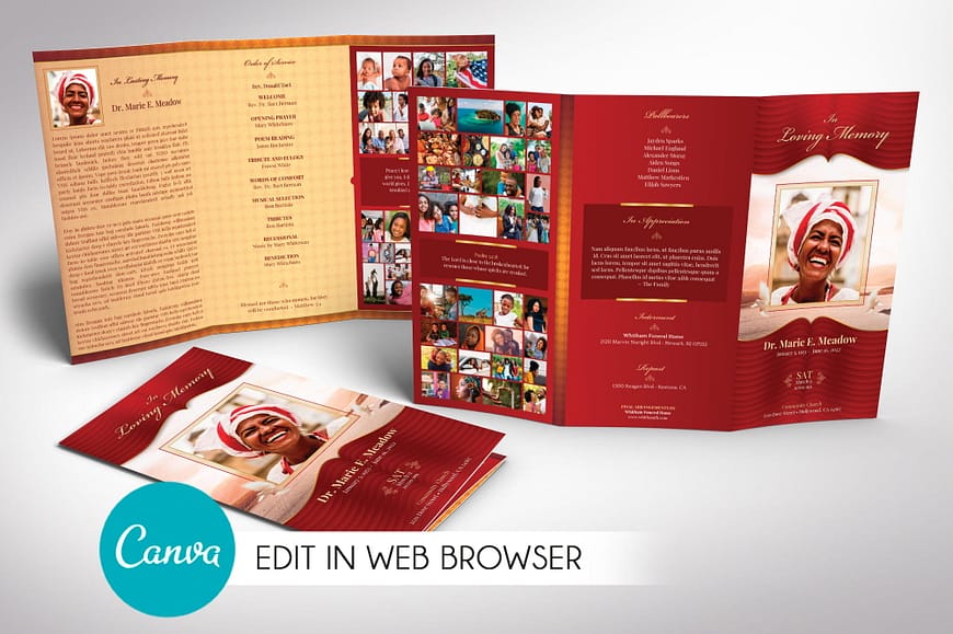 Loving Tabloid Trifold Funeral Program Canva Template