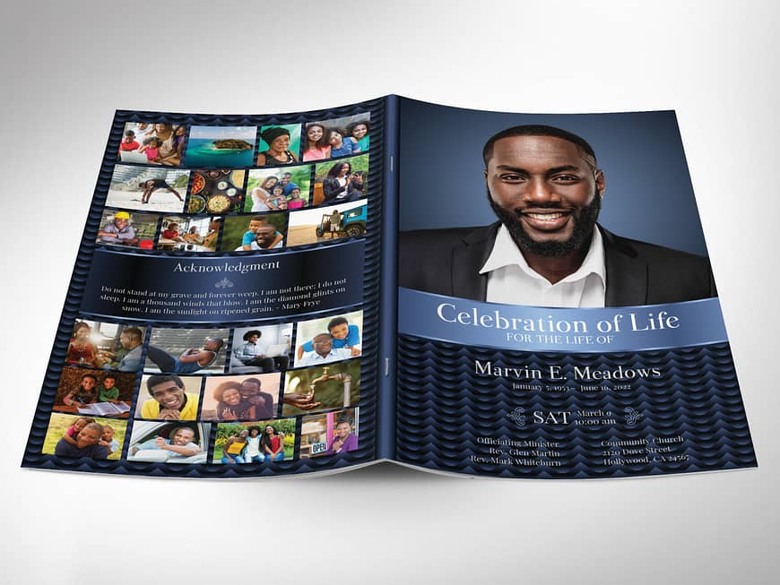 Blue Waves Funeral program Bifold Template