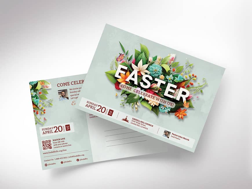 Floral Easter Sunday Postcard Template for Canva 2, Teal Church Service Invitation, Resurrection Sunday, Editable Printable, EDDM Compliant